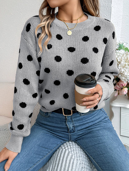 Polka Dot Lantern Sleeve Sweater