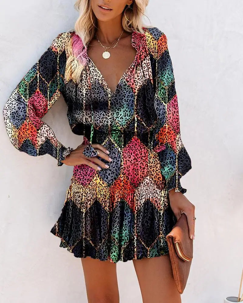 Leopard Print V-Neck Mini Dress