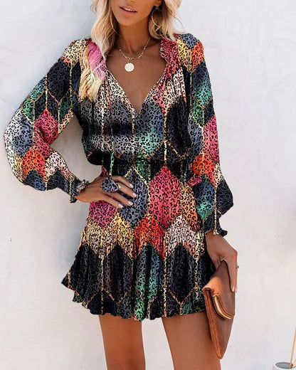 Leopard Print V-Neck Mini Dress