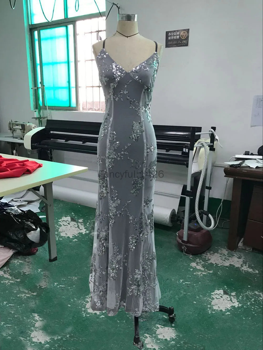 Sequin Backless V-Neck Dress