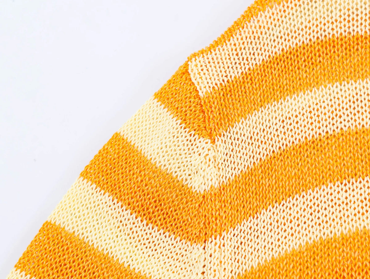 Orange Striped Cropped Cardigan