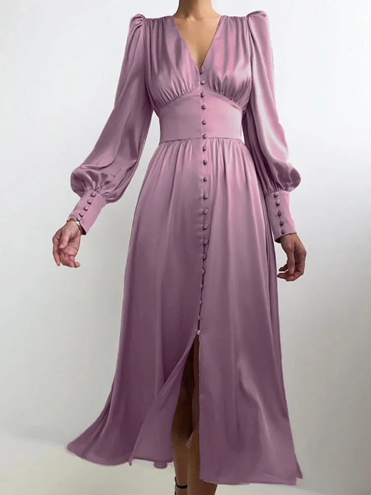 Elegant Satin A-Line Midi Dress