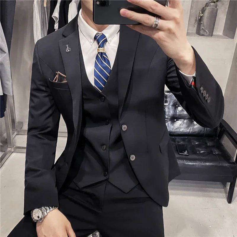 Lattice Plaid Three-Piece Formal Suit