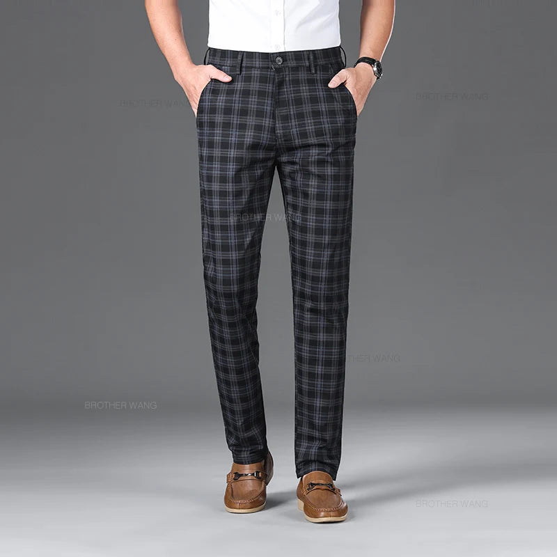 Cotton Plaid Slim Fit Trousers