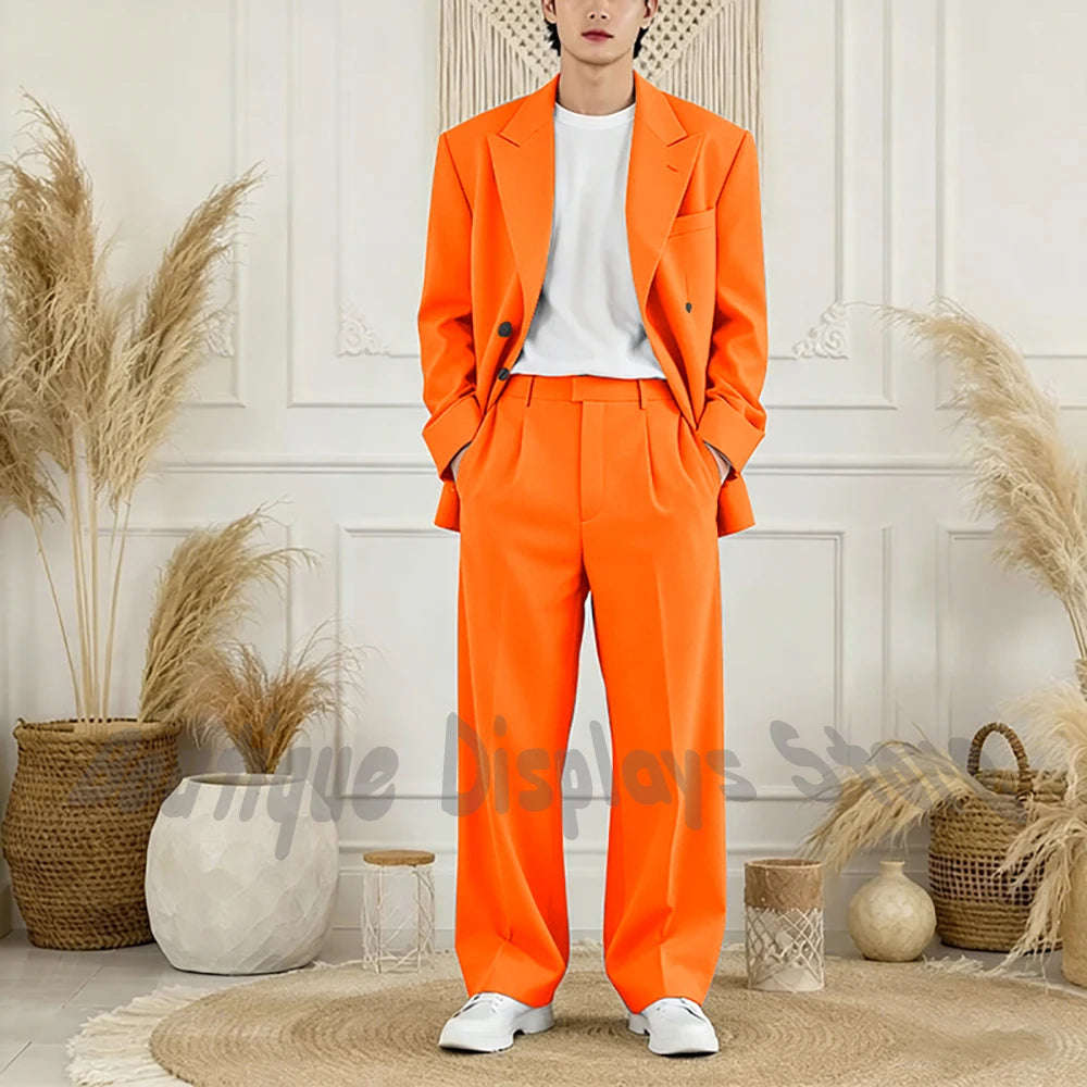 Peak-Lapel Loose Casual Suit Set