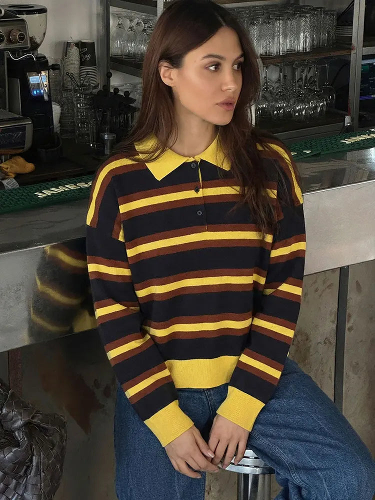 Striped Collared Knit Sweater