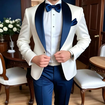 Peak-Lapel Stripe Groom Suit Set
