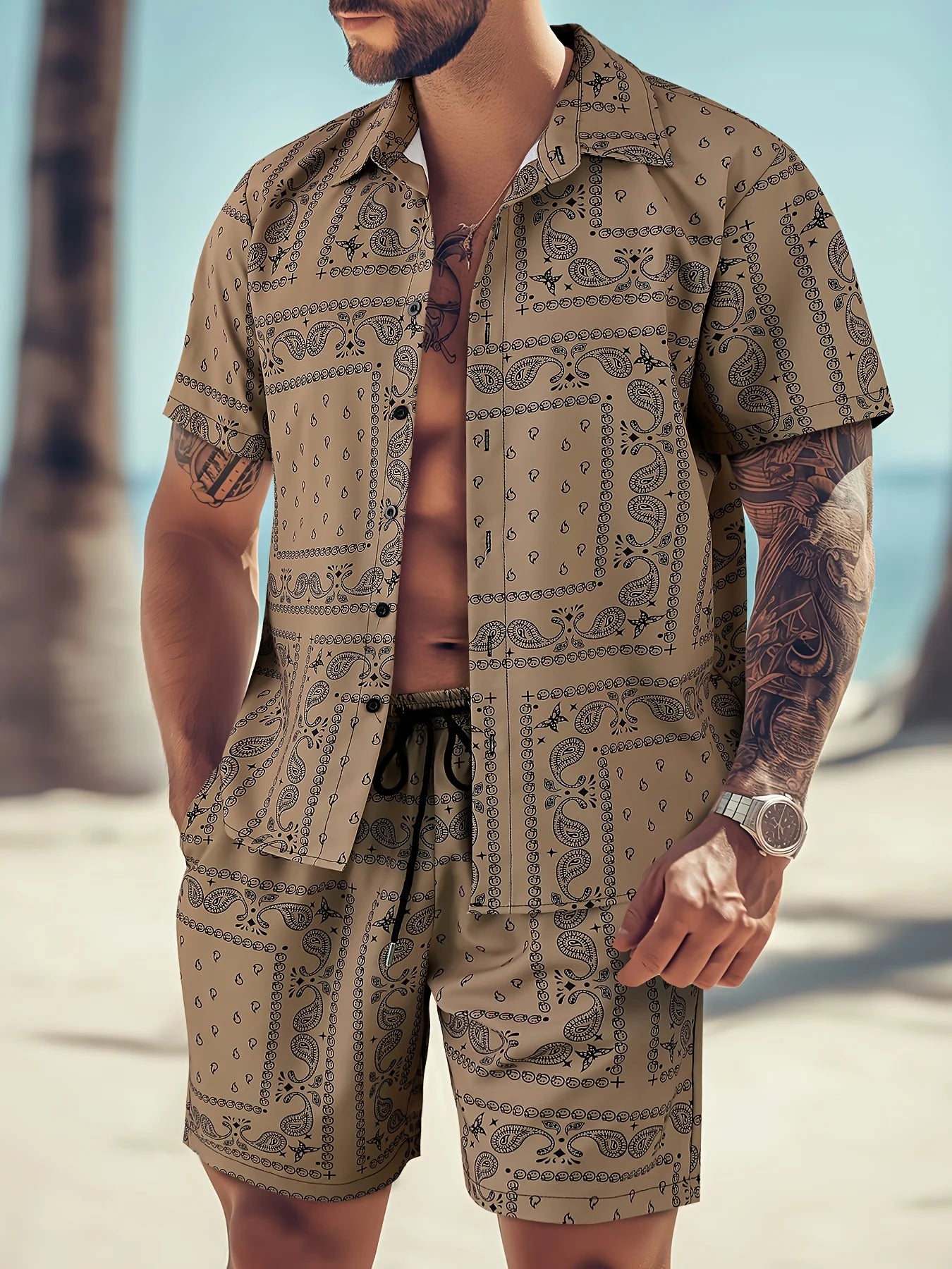 Paisley Print Shorts Shirt Set