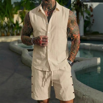 Linen Shirt Shorts Set