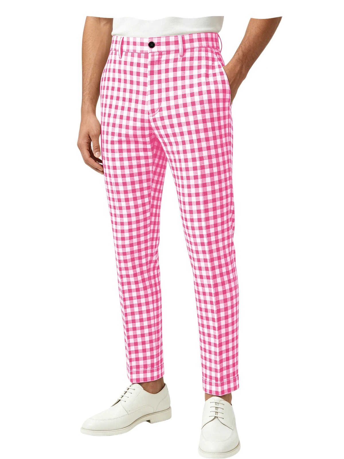 Blue White Checkered Slim Trousers
