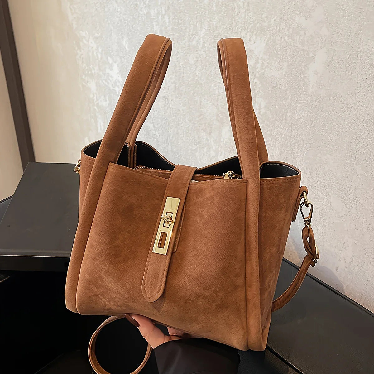Frosted Suede Bucket Bag