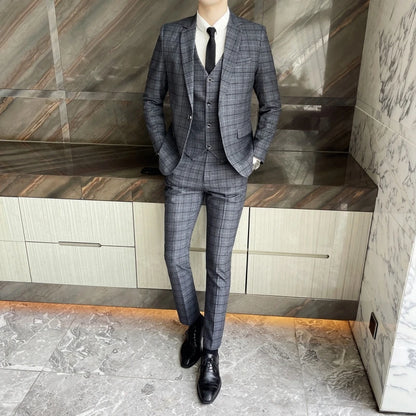 Plaid Three-Piece Wedding Suit Ensemble