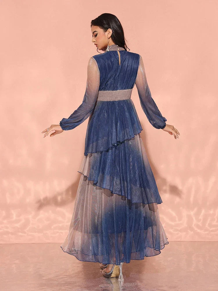 Gradient Lantern Sleeve Evening Dress