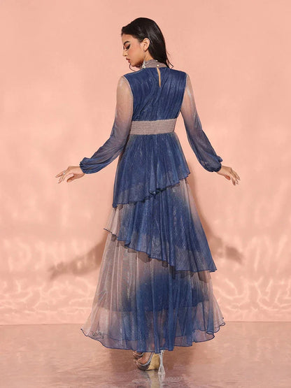 Gradient Lantern Sleeve Evening Dress
