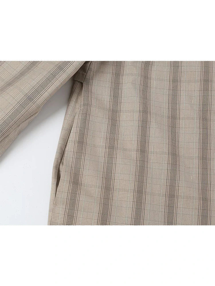 Plaid Single-Breasted Trench Coat