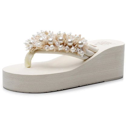 Bead String Wedge Flip Flops