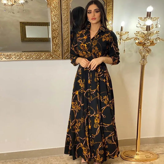 Elegant Autumn Winter Print Dress
