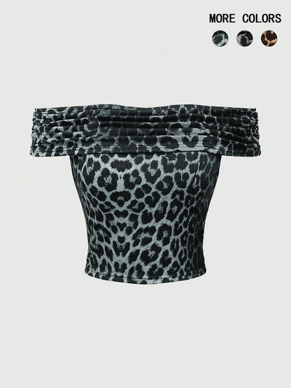 Leopard Ruffle-Shoulder Top