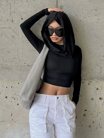 Hooded Long-Sleeve Crop Top
