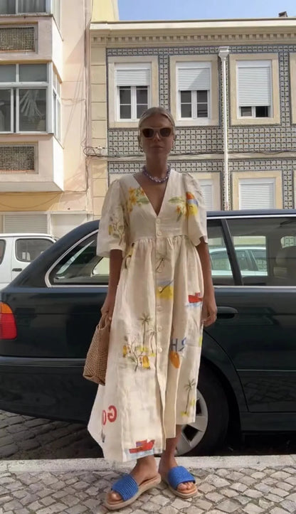 Puff-Sleeve Floral Midi Dress