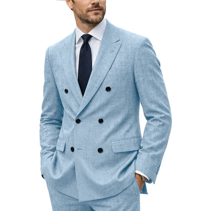 Linen Double-Breasted Peak-Lapel Suit