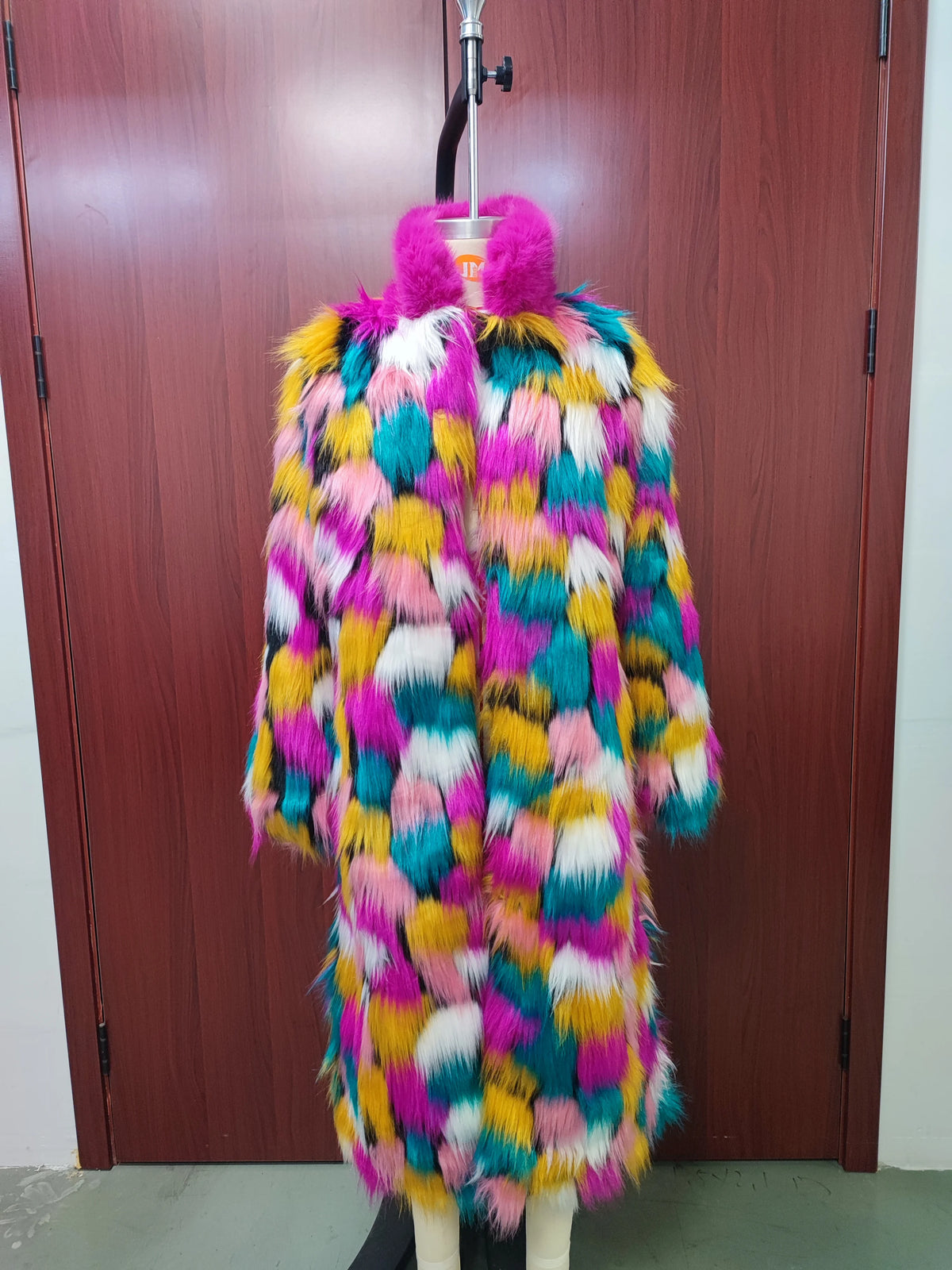 Rainbow Long Faux Fur Coat