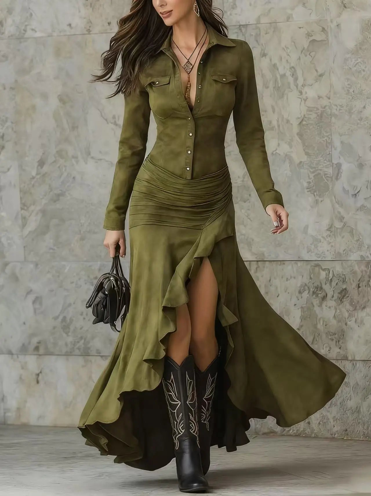 Elegant Suede Maxi Dress