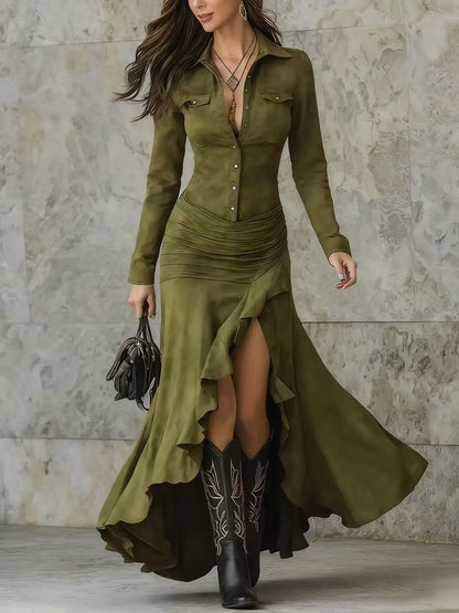 Elegant Suede Maxi Dress