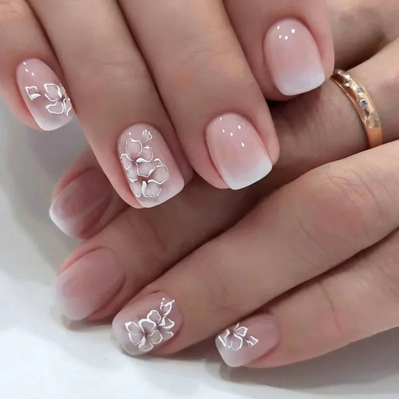 Pink Floral Press Nails