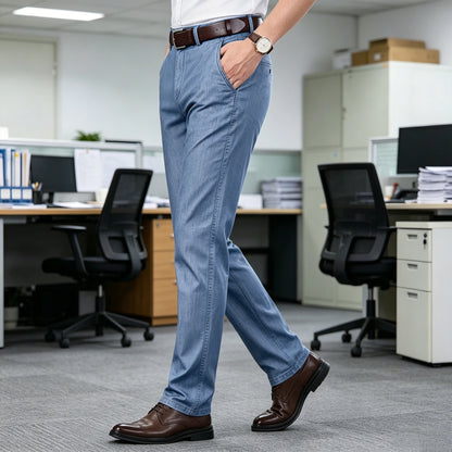Straight Leg Denim Dress Pants