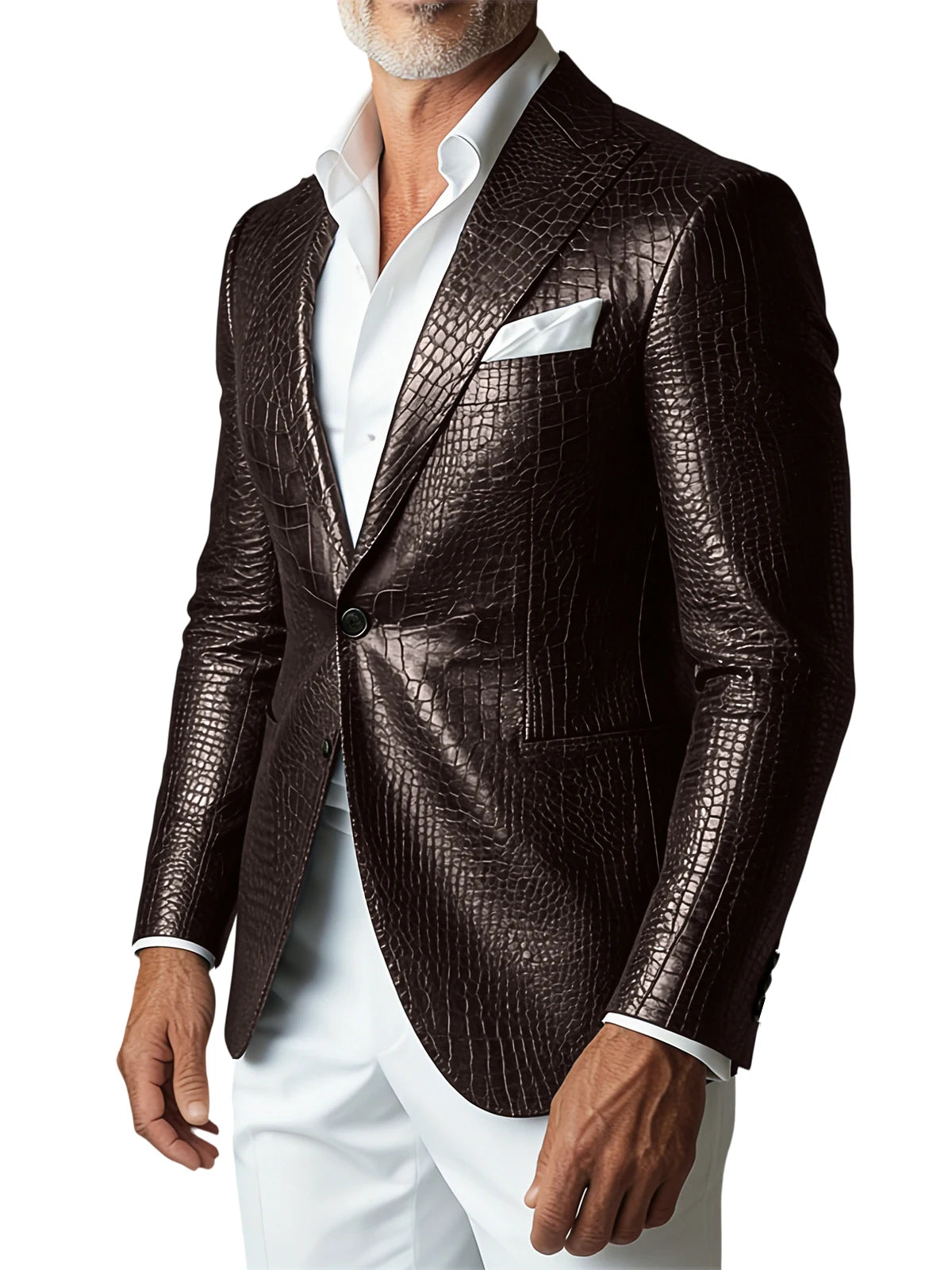 Crocodile PU Leather Suit Blazer