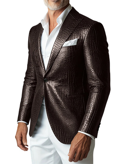 Crocodile PU Leather Suit Blazer