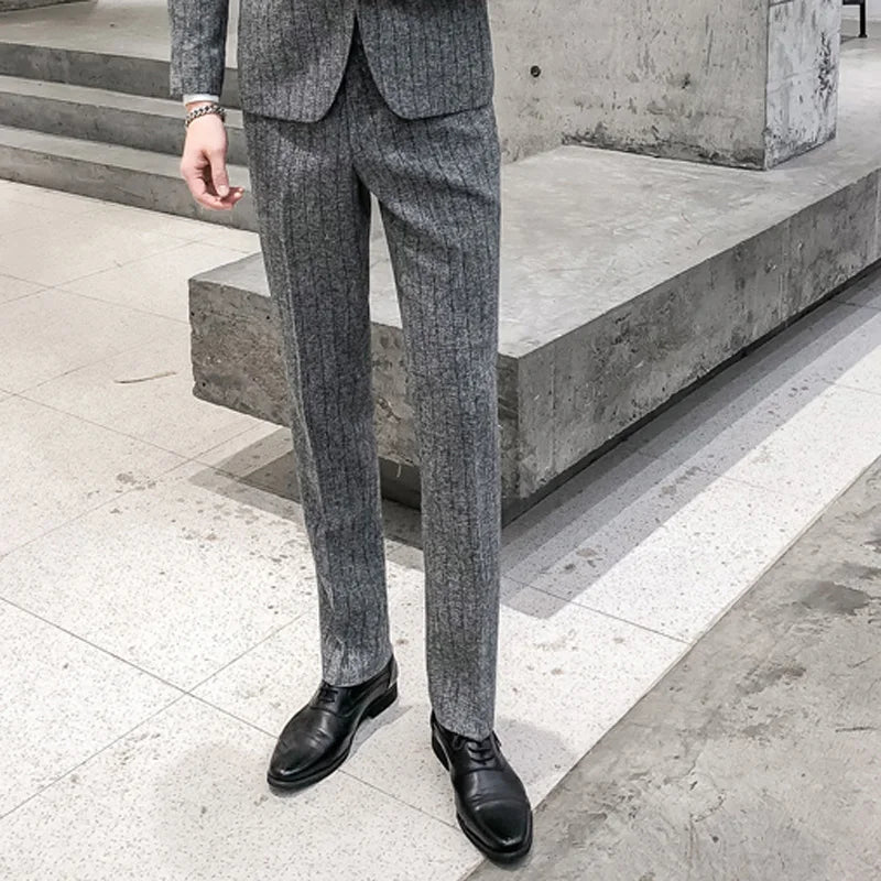 Plaid Slim Leg Work Trousers