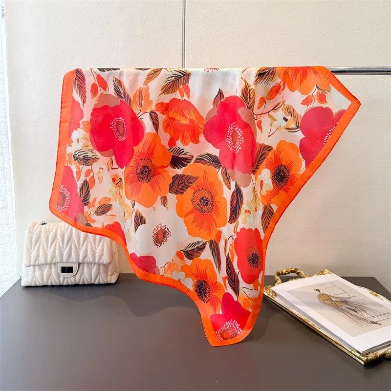 Pink Star Print Square Scarf