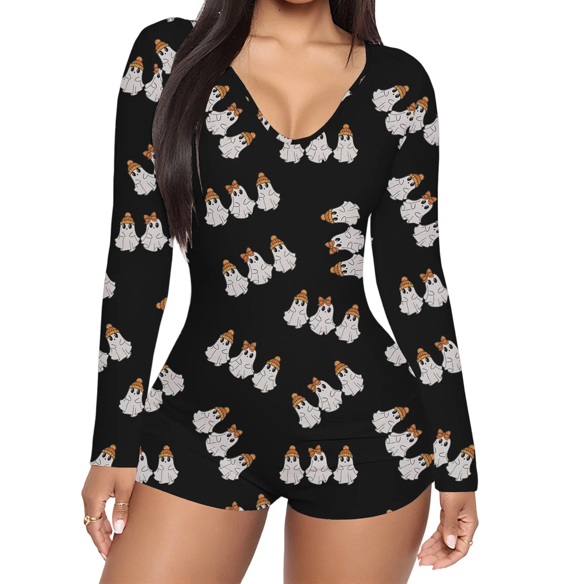 Halloween Print Long-Sleeve Jumpsuit