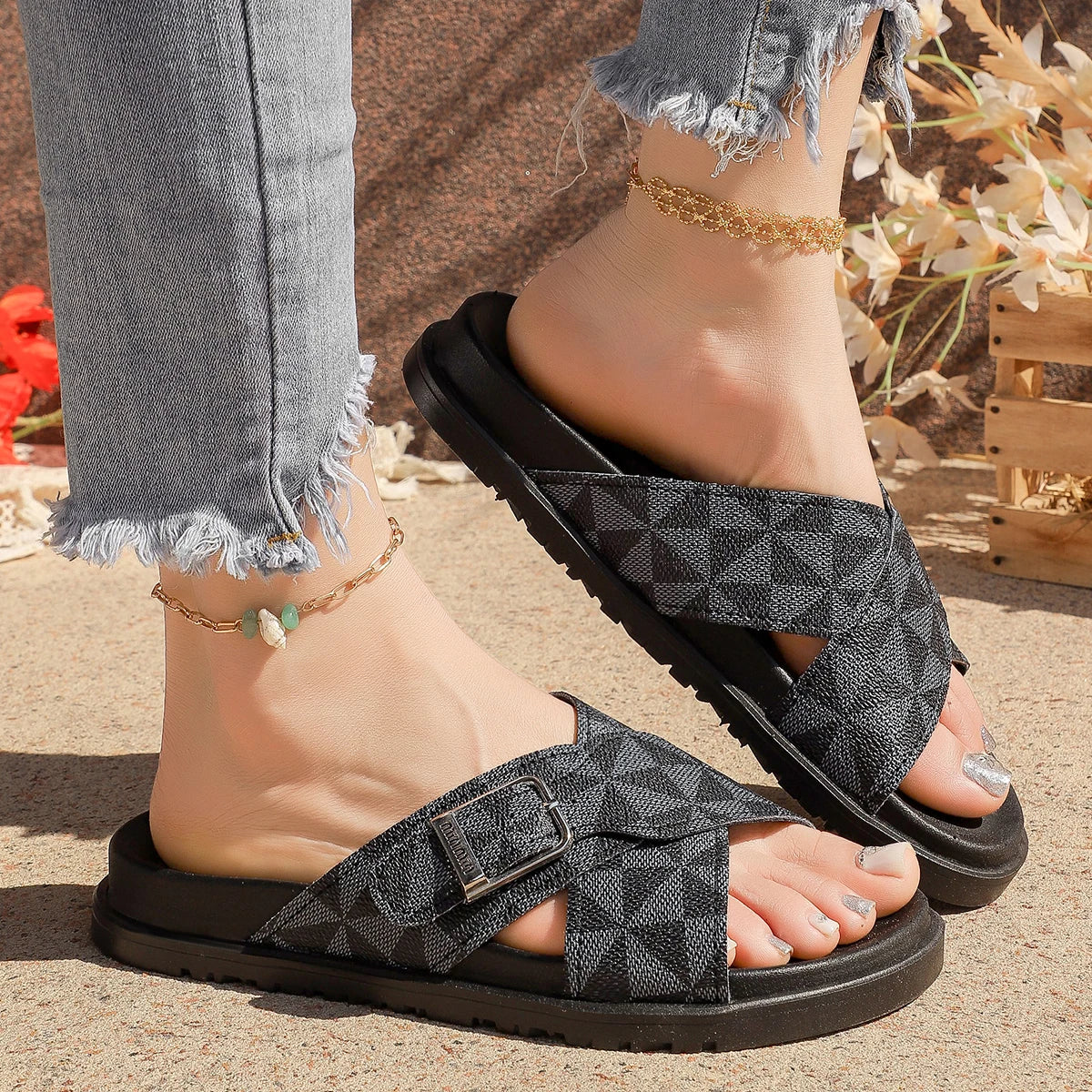 Platform Patchwork Slippers