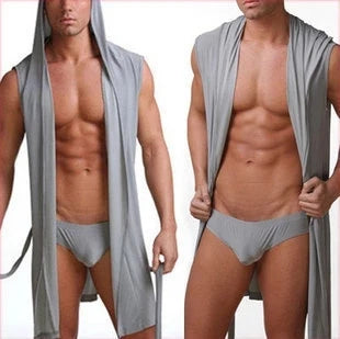 Sleeveless Silky Hooded Bathrobe