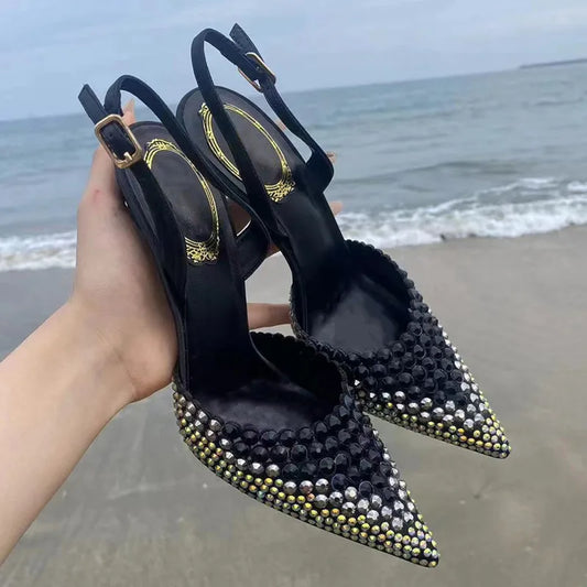 Crystal Satin Slingback Pumps