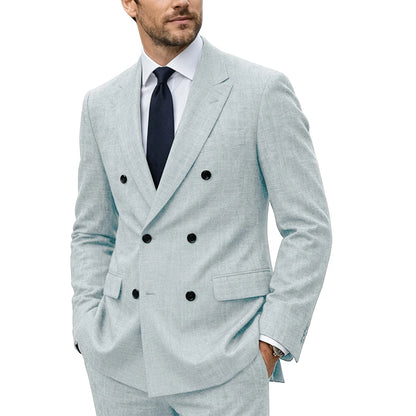 Linen Double-Breasted Peak-Lapel Suit