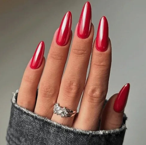 Almond Red Press Nails