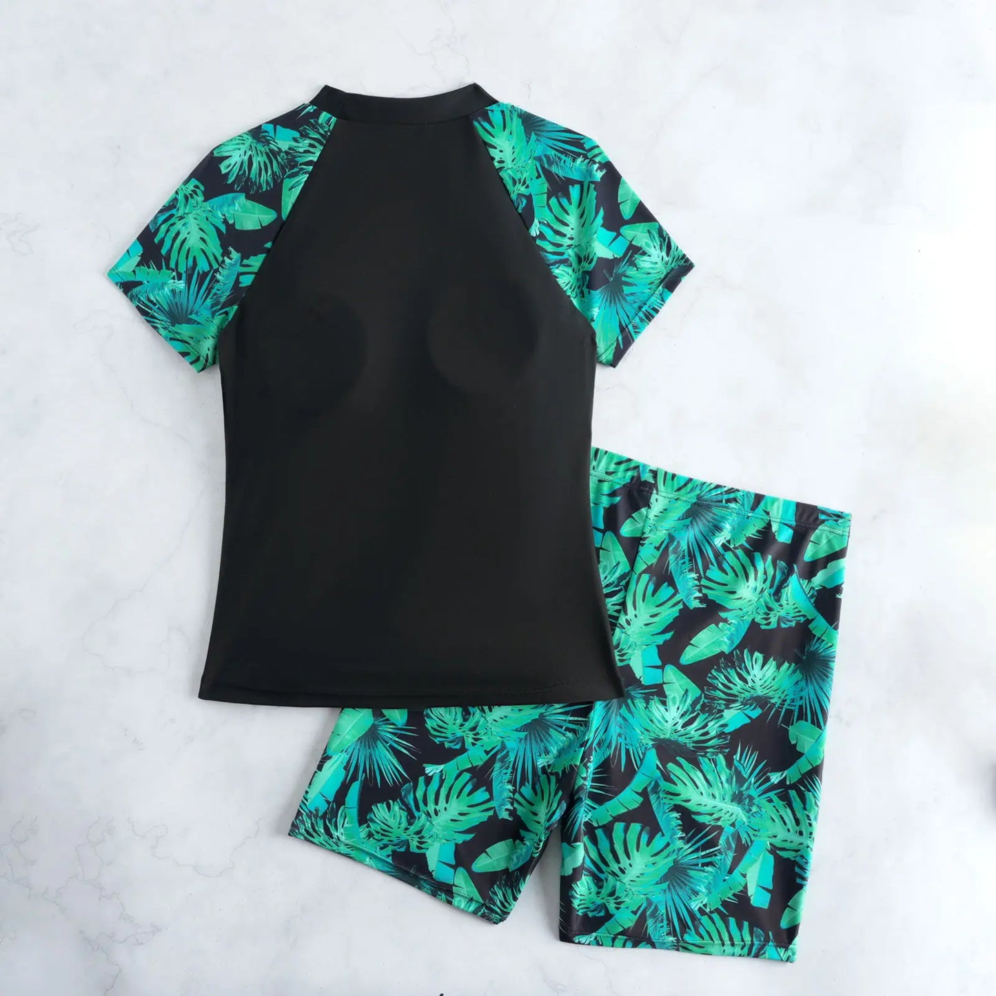 Printed Short Sleeve Tankini
