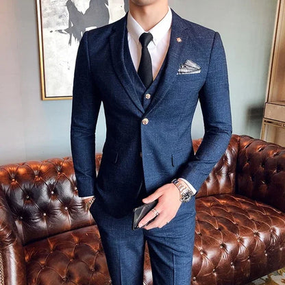 Lattice Plaid Three-Piece Formal Suit