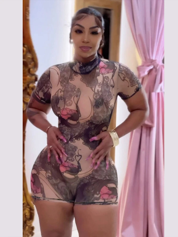 Sheer Backless Print Playsuit