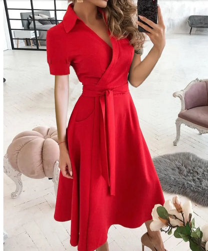 Printed V-Neck Sash Dress