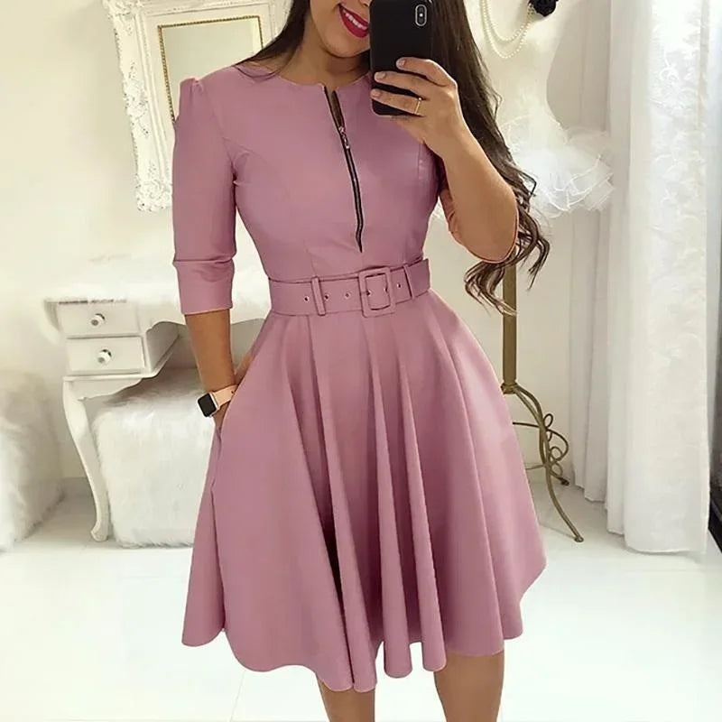 Patchwork A-Line Belt Dress