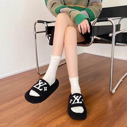 Flannel Plush Platform Slippers