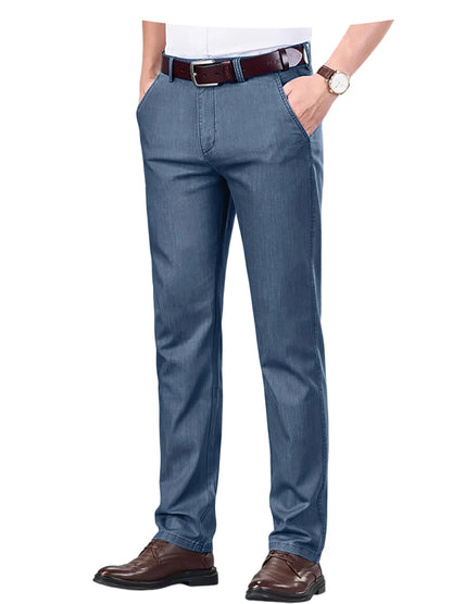 Straight Leg Denim Dress Pants