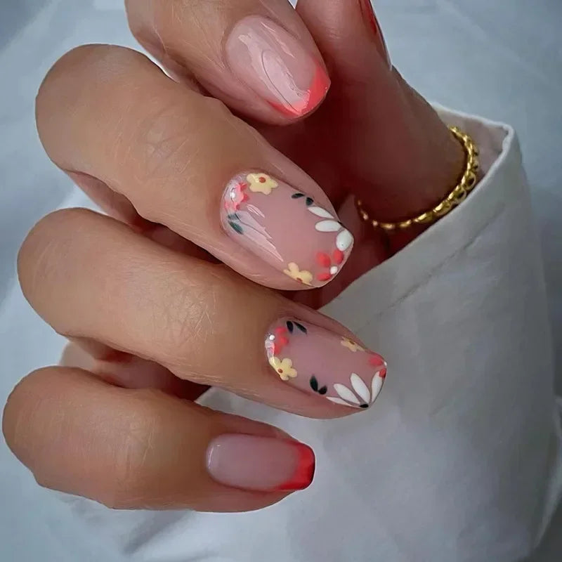 Pink Floral Press On Nails