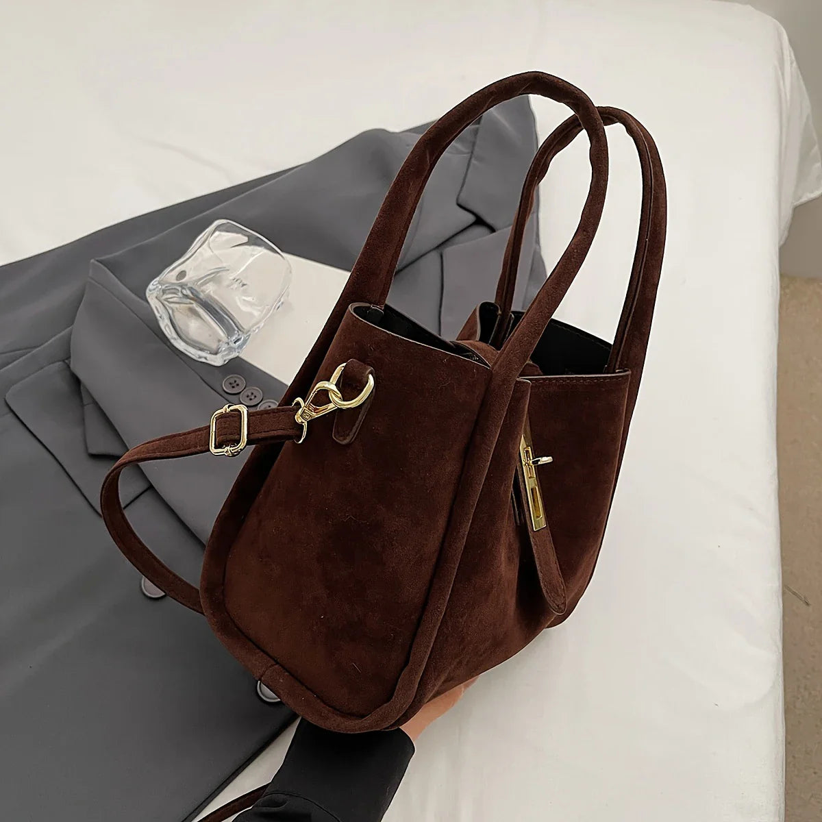 Frosted Suede Bucket Bag