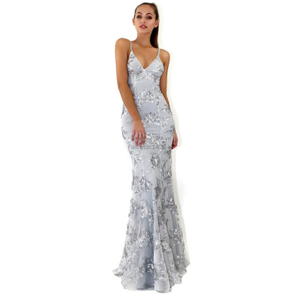 Sequin Backless V-Neck Dress
